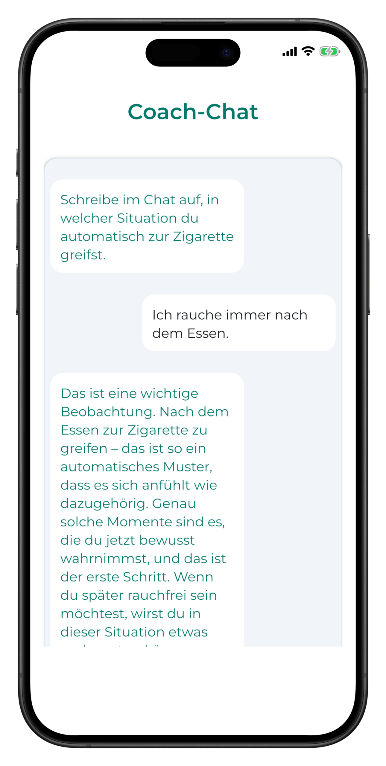 Quitora App — Coach-Chat mit Fragen zur Reflexion der Tages-Lesson