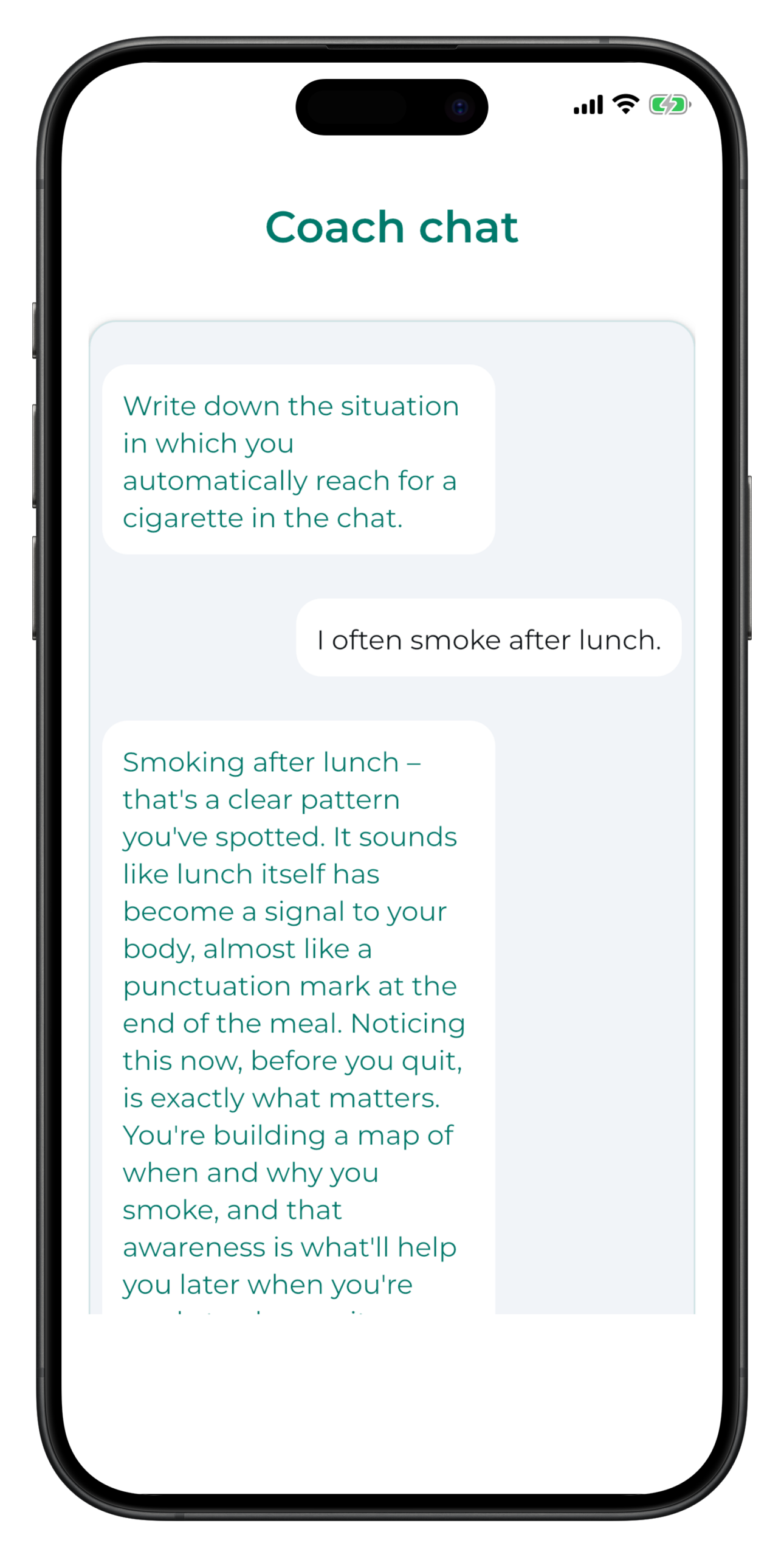 Quitora App — Coach-Chat mit Fragen zur Reflexion der Tages-Lesson