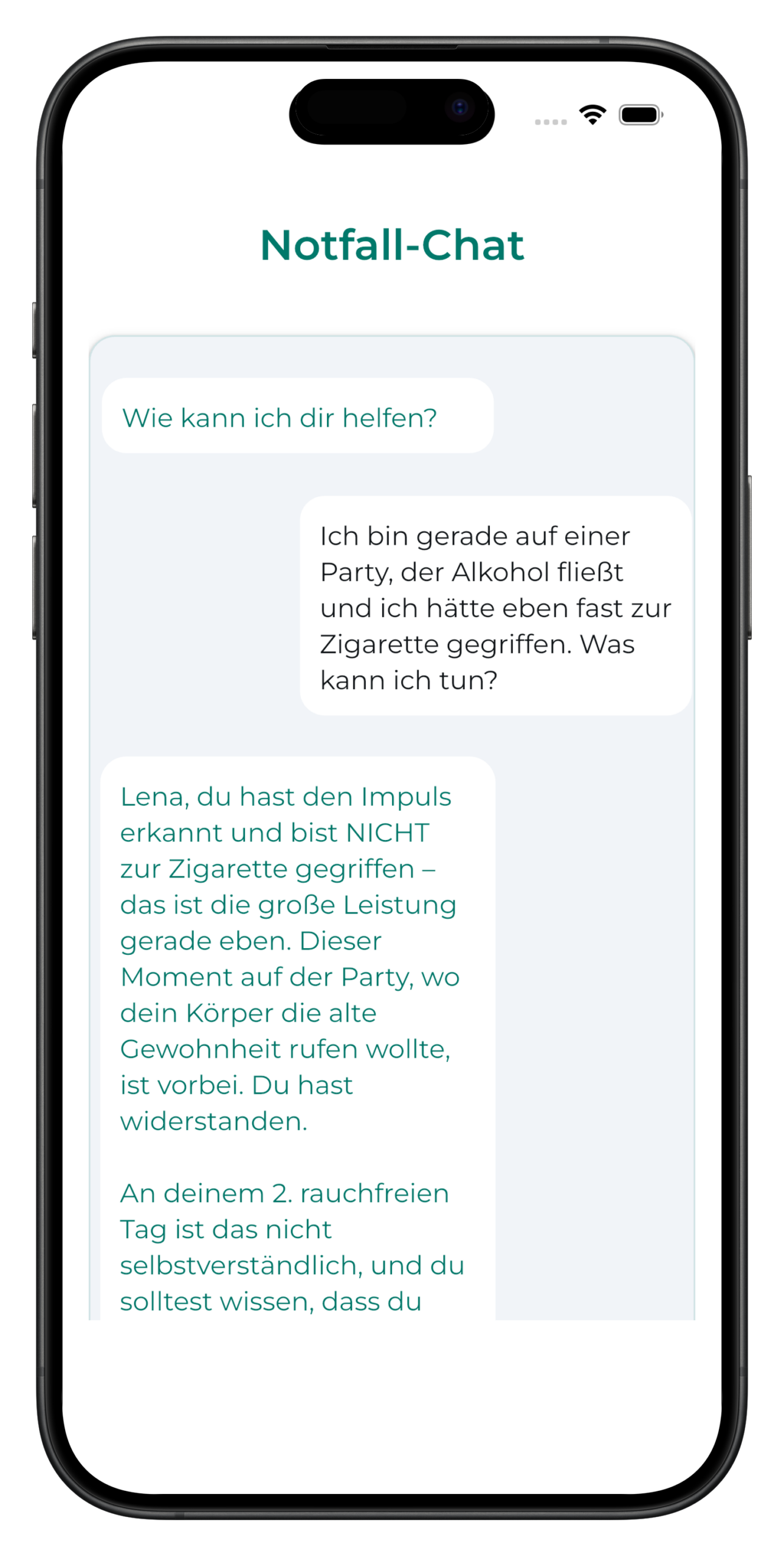 Quitora App — Notfall-Chat für akute Verlangen-Momente ab Tag 61