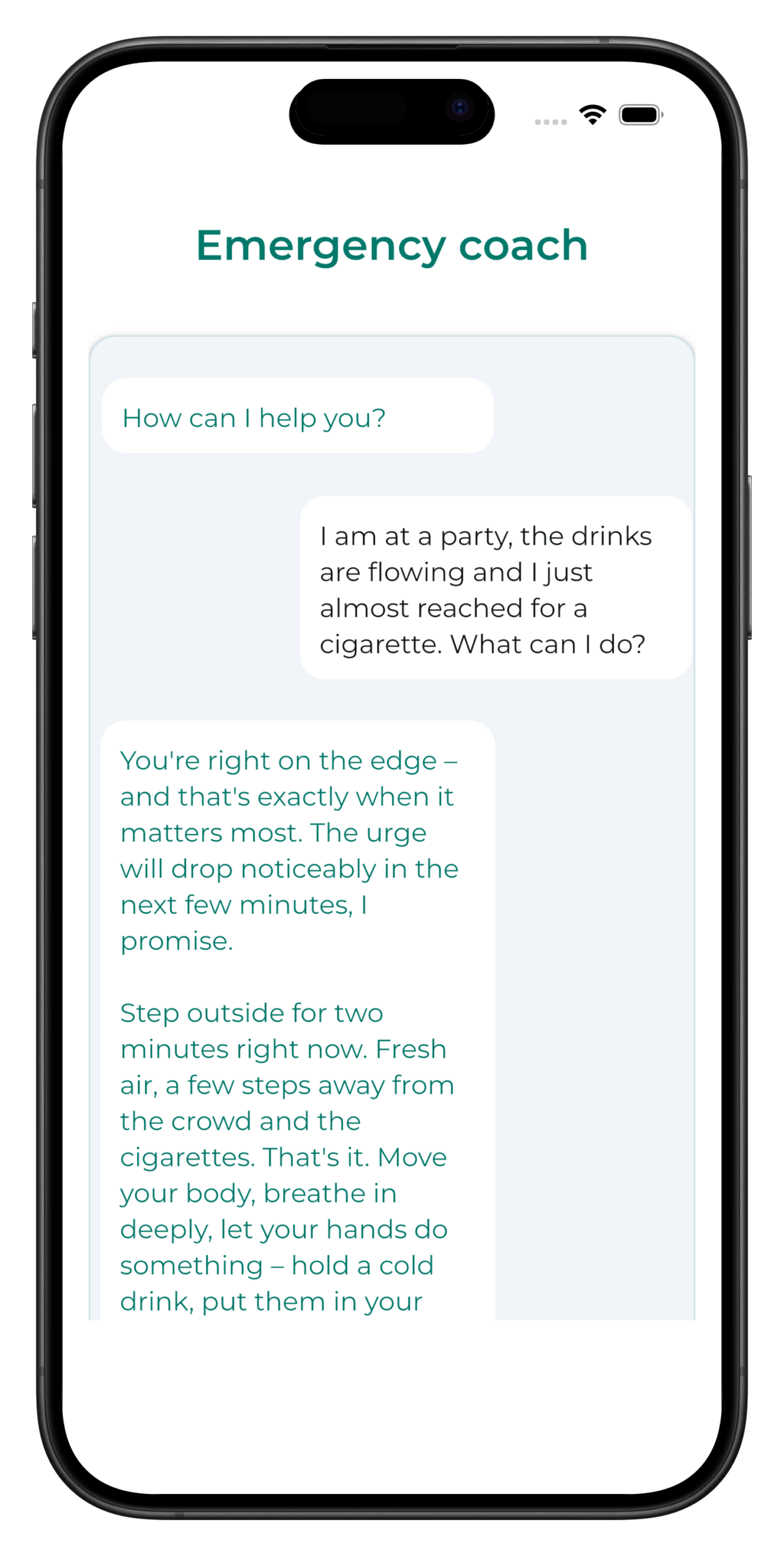 Quitora App — Notfall-Chat für akute Verlangen-Momente ab Tag 61